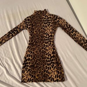 FASHION NOVA leopard long sleeve mock neck dress mini